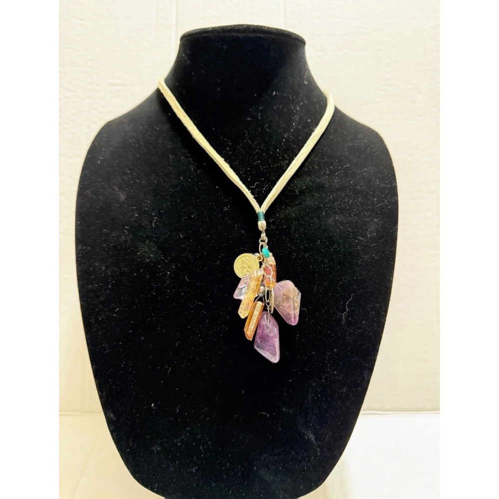 Peyote Bird Free Spirit‎ Amethyst Citrine Sterling Silver Leather Necklace NWT